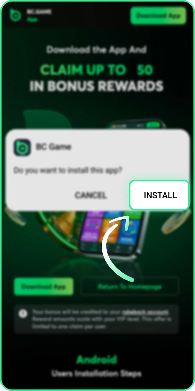 Allow Third-Party Installations in your phone settings for BC Game Android.