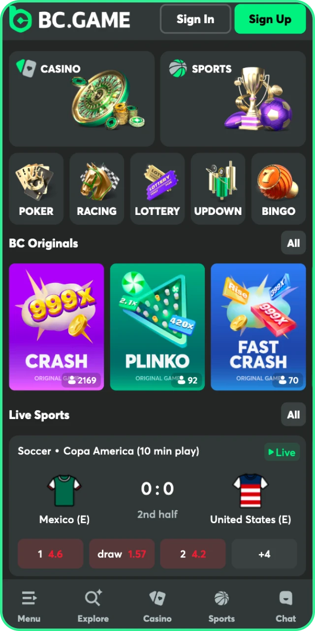 Use the App on your iPhone to enjoy BC Game iOS features.