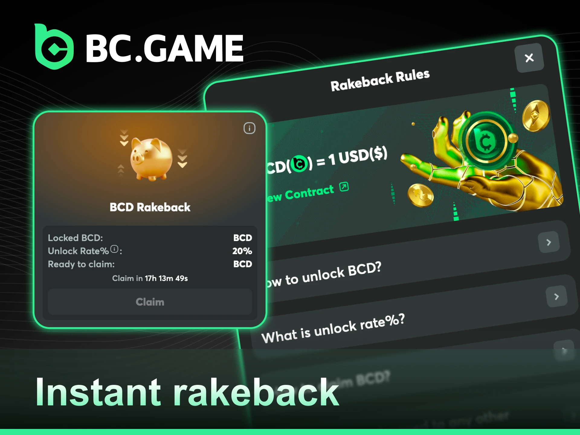 Activate an instant BC Game rakeback bonus on your favorite games.