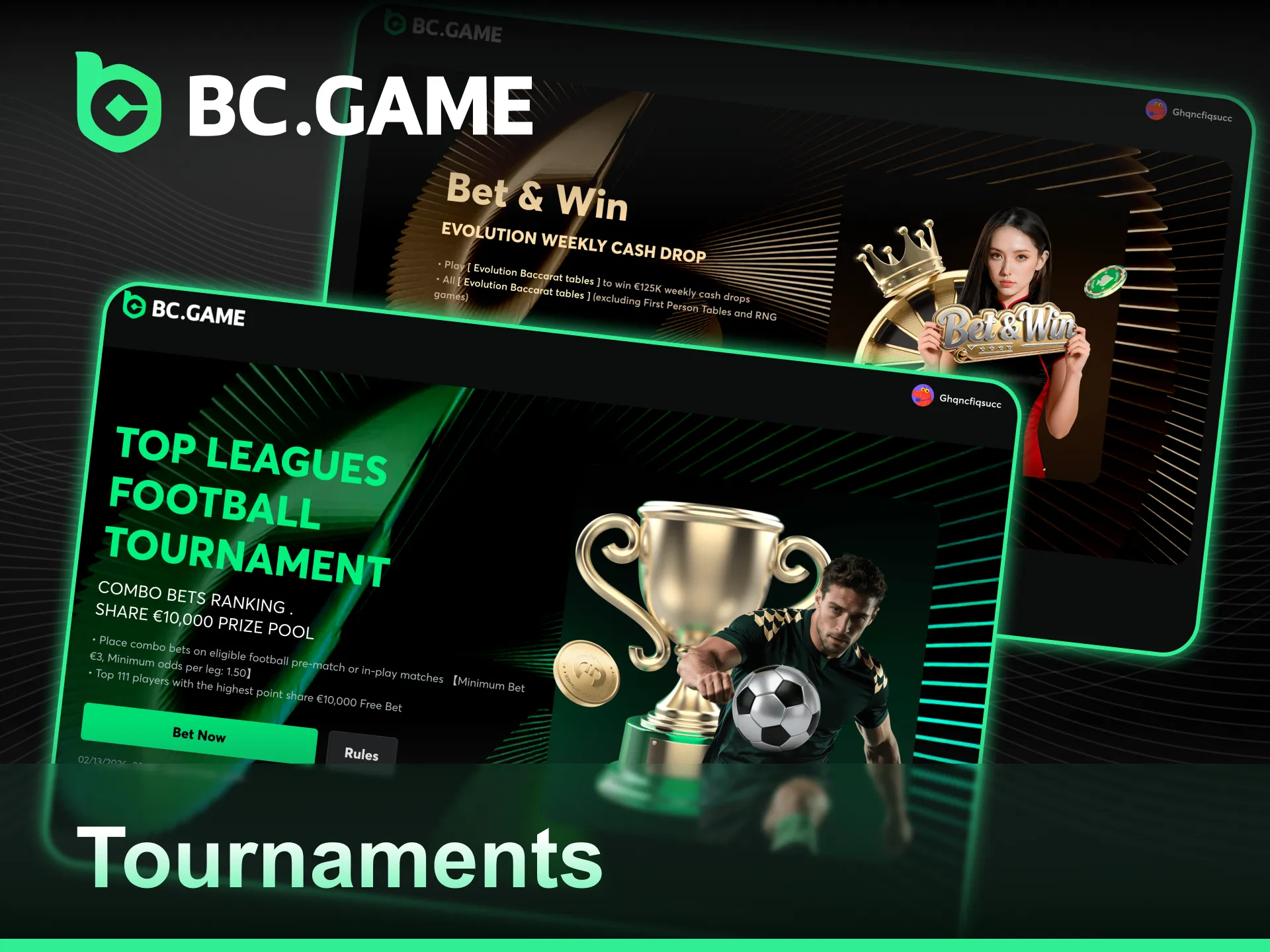 Join competitive BC Game tournaments and win prize pool bonuses.