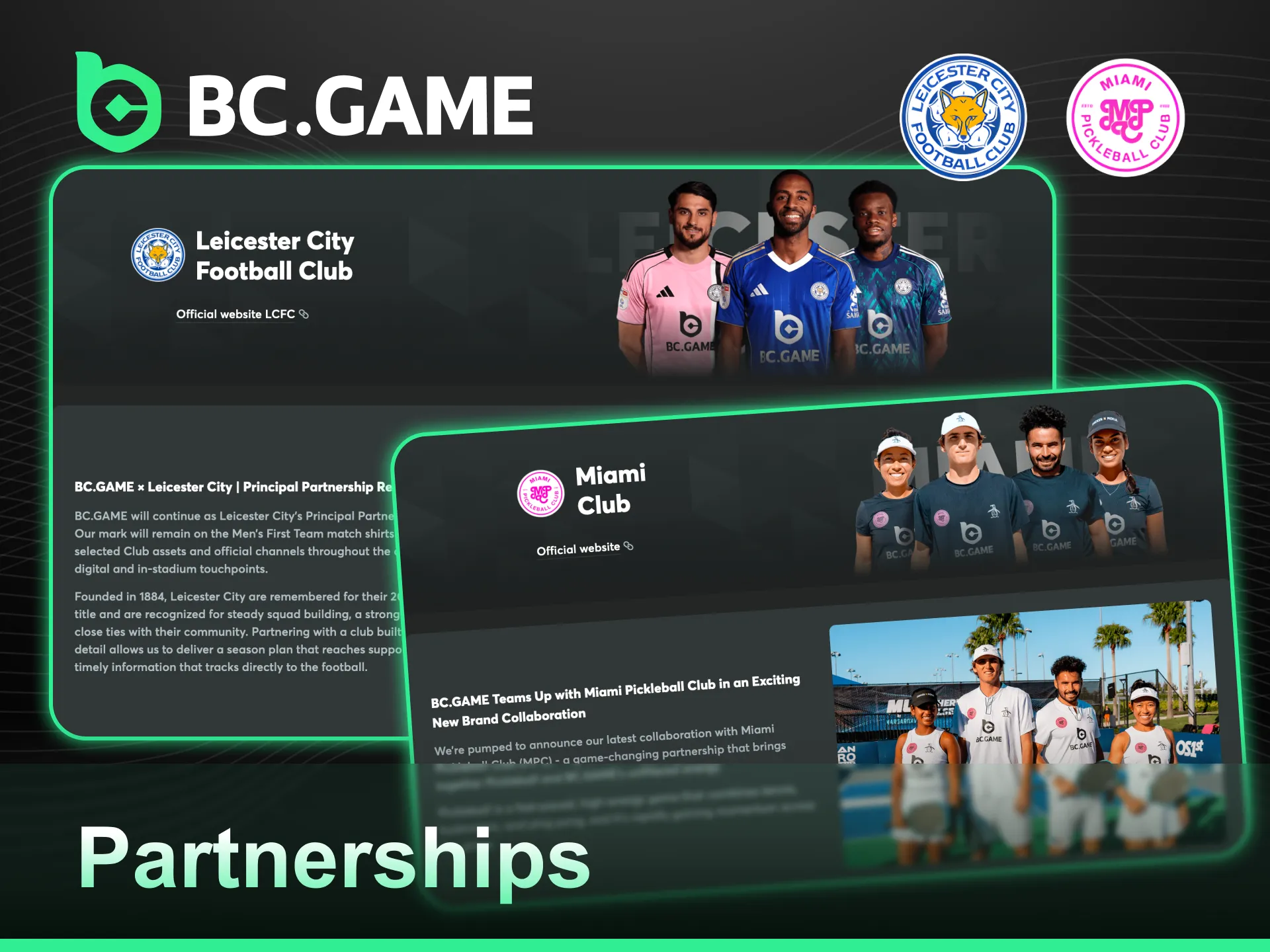 Learn about official BC Game Partnerships with major sports and gaming organizations.