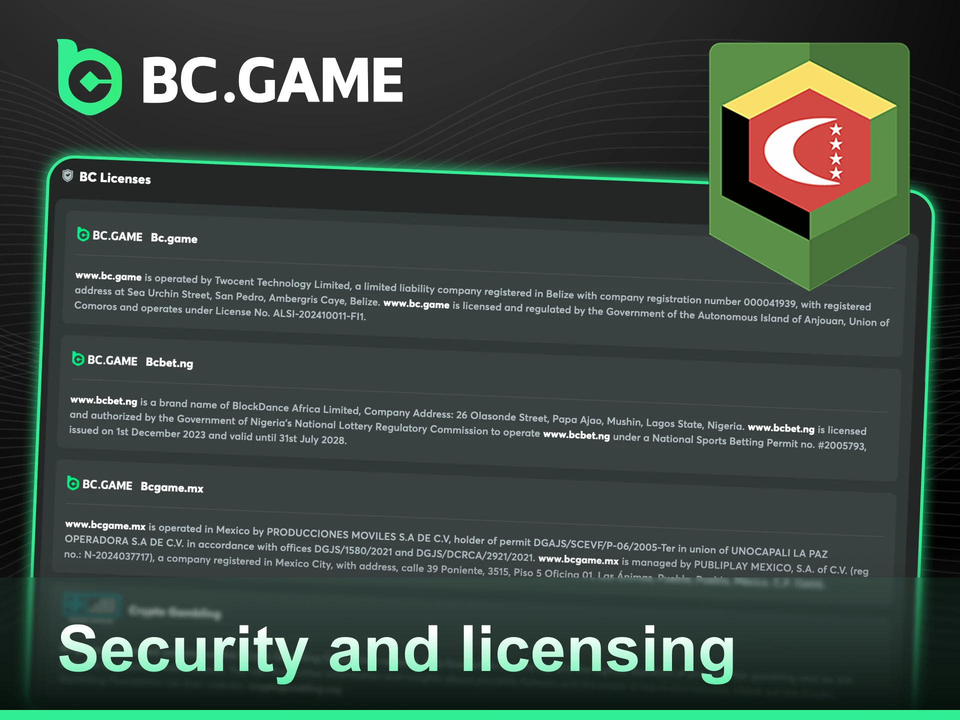 Trust the BC Game Security and Licensing standards for a safe betting environment.