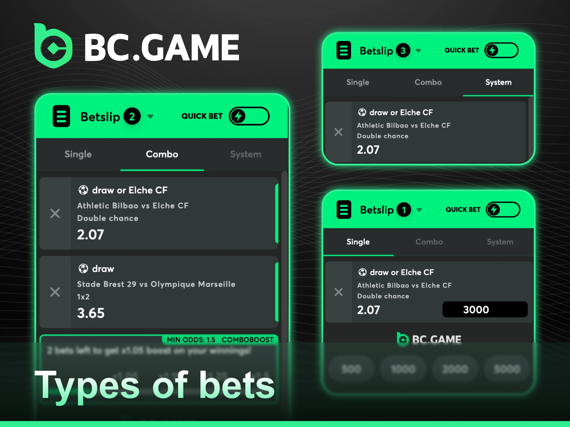 Try the most popular types of bets at BC Game to maximize your success.