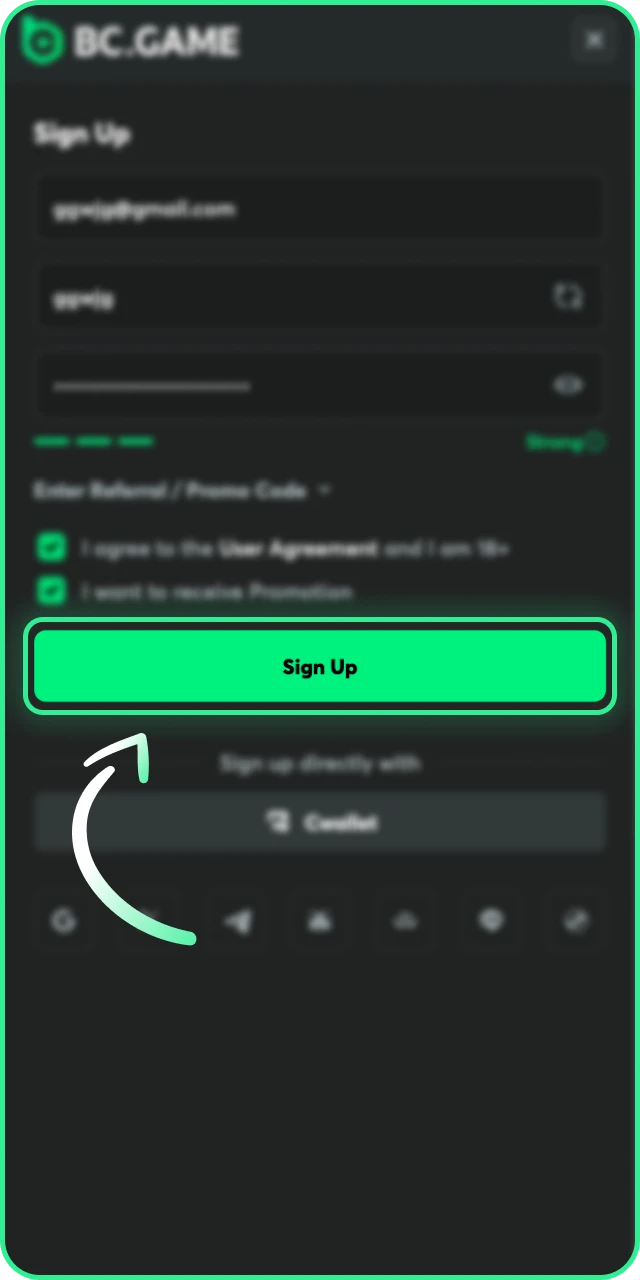 Complete the Registration process and join the BC Game account community.